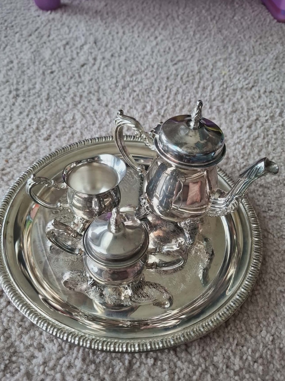 Silver plated Teapot Coffee Set with Tray - Elegant Home Kitchen Accent